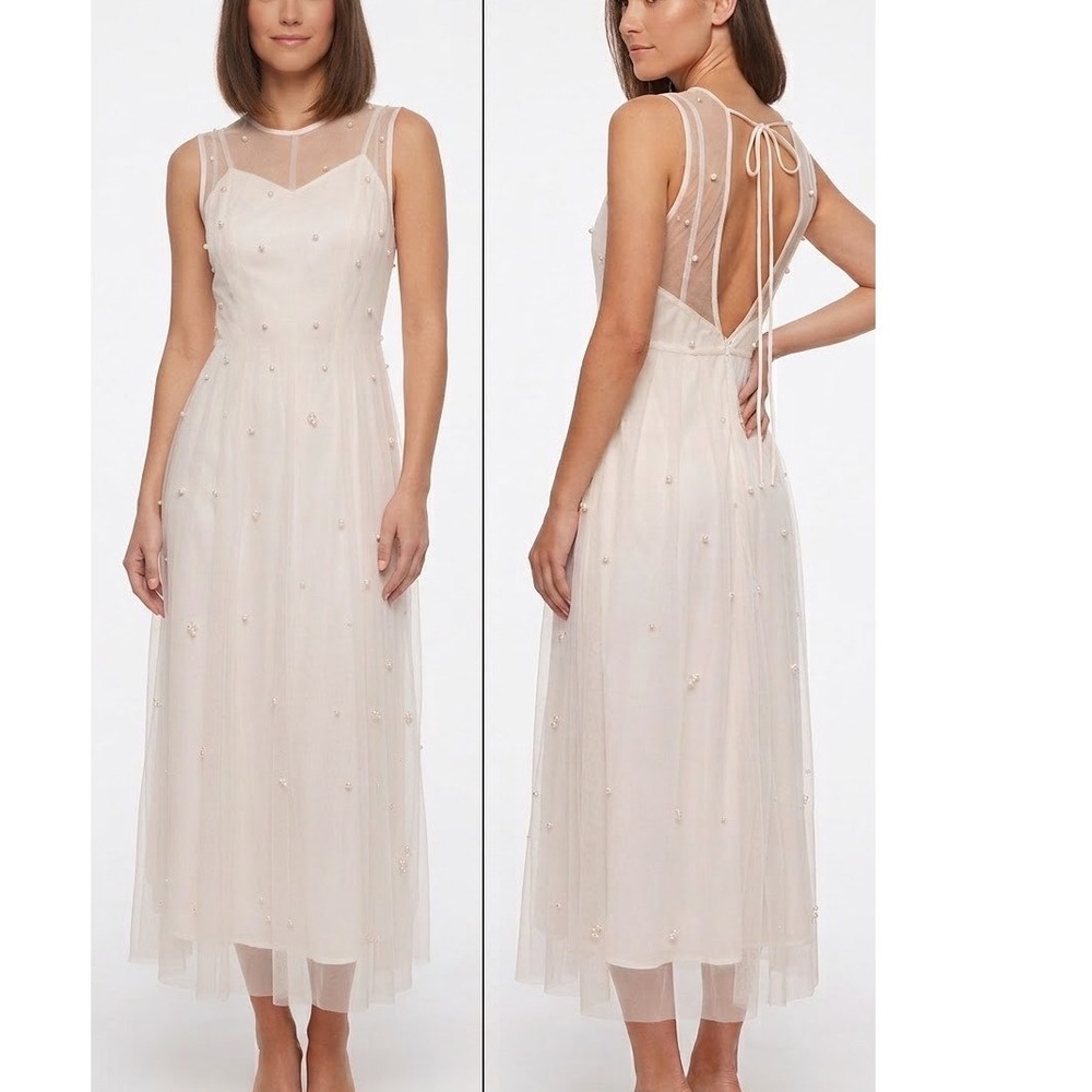 Petal + Pup Cream Yulia Pearl Embellished Open Back Midi Dress MD6080 Womens S
